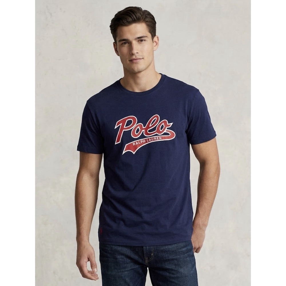 Polo Ralph Lauren classic-fit jersey T-shirt Size XL Spell out Blue Red